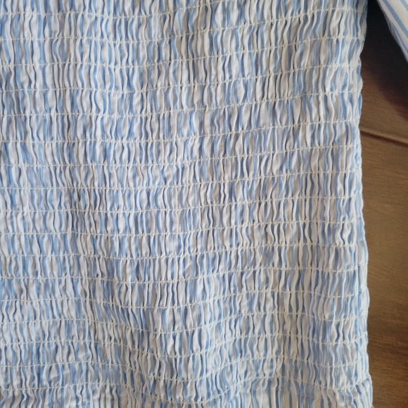 Steve Madden Blue White Stripe Smocked Puff Sleeve Off Shoulder Crop Top S - Picture 5 of 5